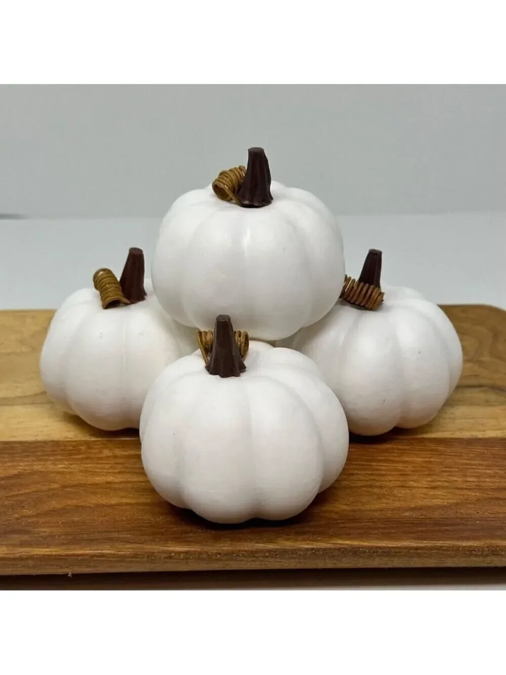 Mini White Pumpkins Set of 4 Faux Fall Decor Rustic Farmhouse Table Centerpiece